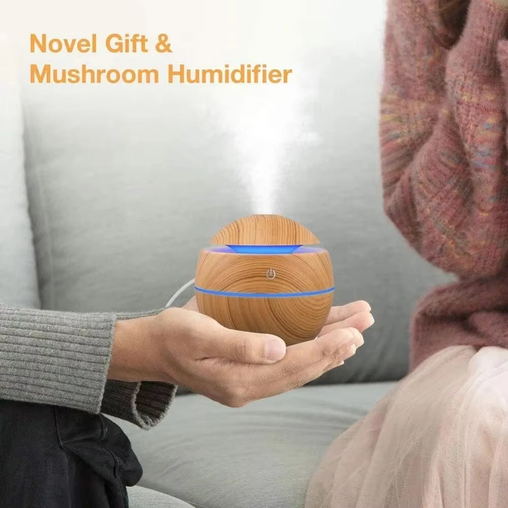 Mini Woodgrain Ultrasonic USB Humidifier and Essential Oil Diffuser Portable Desktop Aromatherapy for Home Office Use