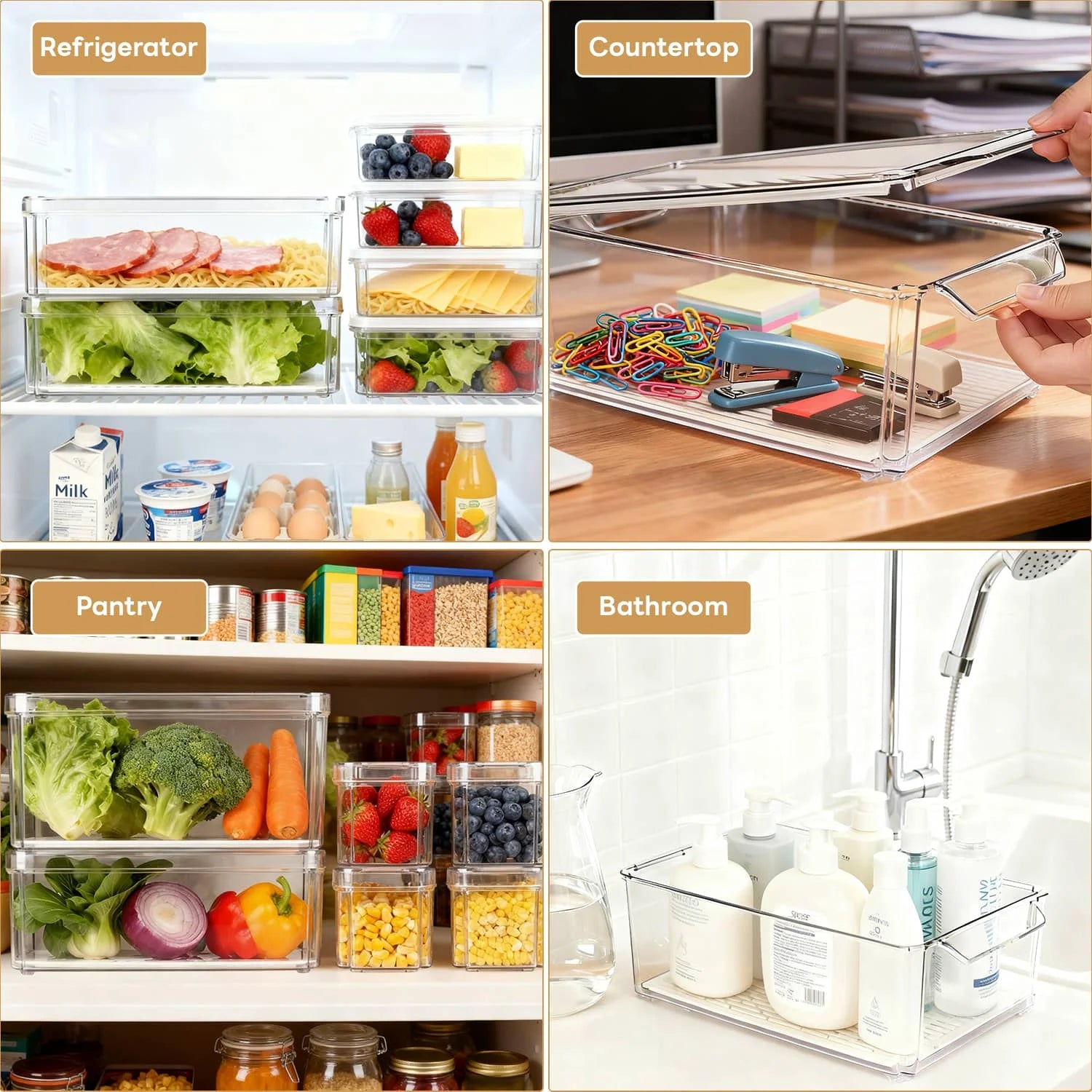 Set of 7 Fridge Organizer Refrigerator Organizer Bins with Lids, Fridge Organization and Storage Clear Containers, Stackable Plastic Pantry Storage Bins for Fruits, Vegetable, Food, BPA Free