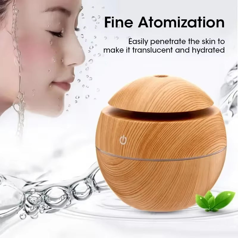 Mini Woodgrain Ultrasonic USB Humidifier and Essential Oil Diffuser Portable Desktop Aromatherapy for Home Office Use