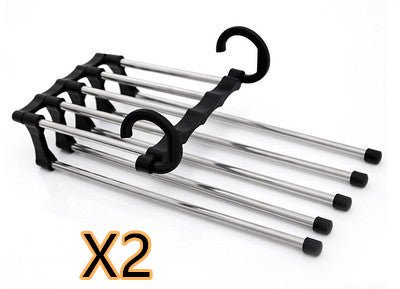 5-in-1 stainless steel magic pants hanger for closet organization.