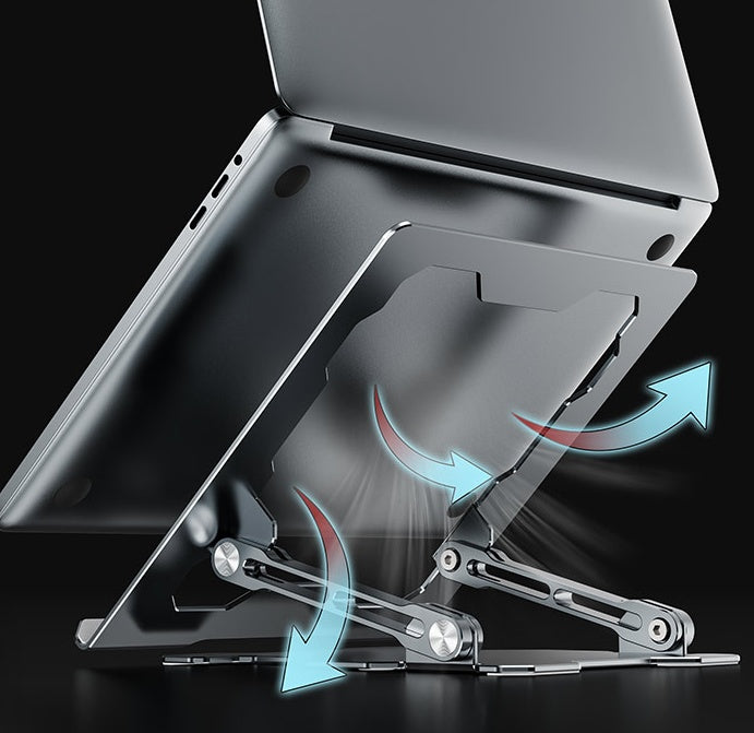 Stand design that provides cooling by creating natural airflow under the laptop.