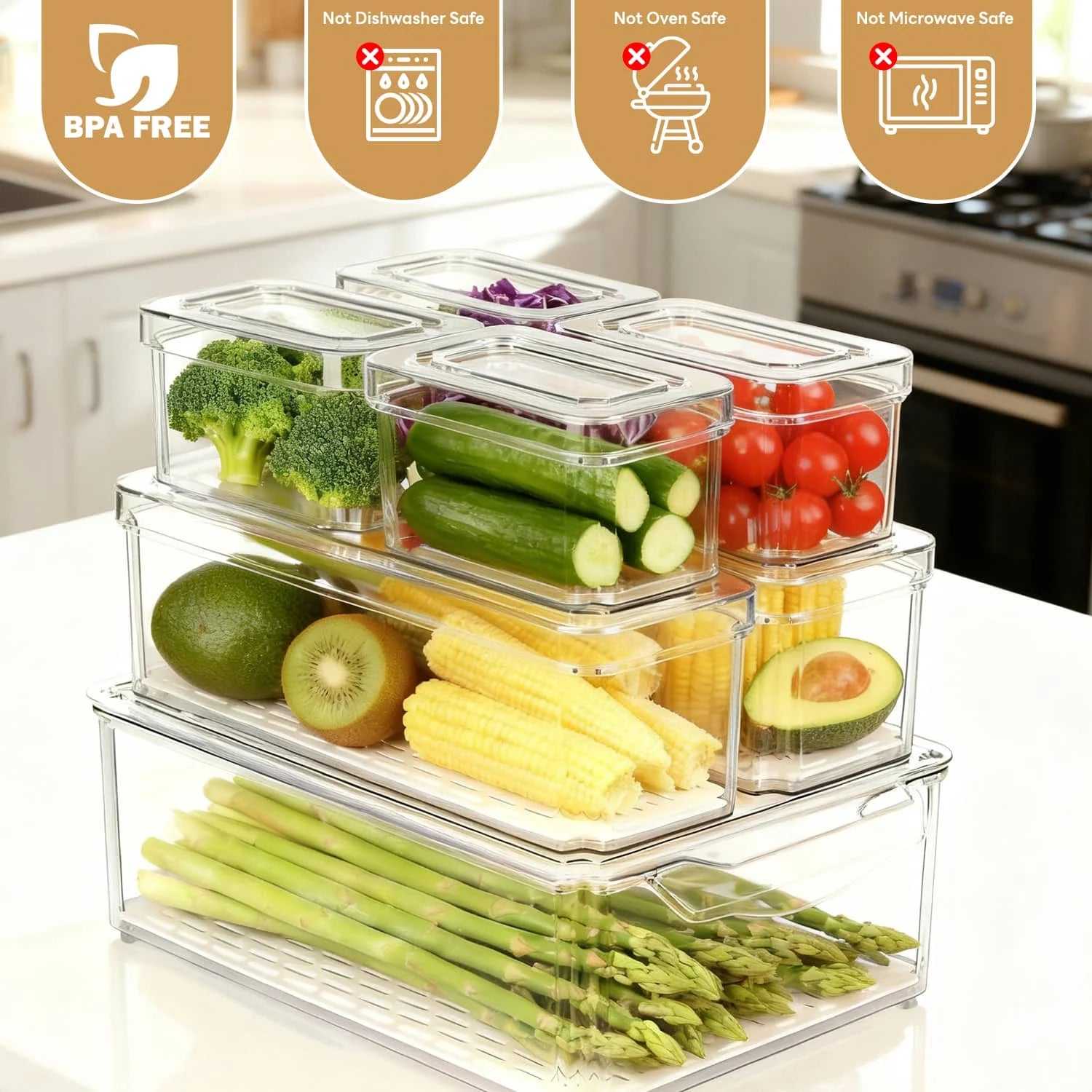 Set of 7 Fridge Organizer Refrigerator Organizer Bins with Lids, Fridge Organization and Storage Clear Containers, Stackable Plastic Pantry Storage Bins for Fruits, Vegetable, Food, BPA Free