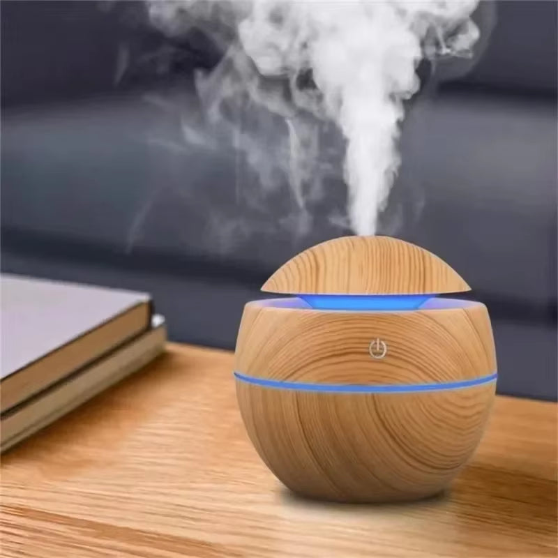Mini Woodgrain Ultrasonic USB Humidifier and Essential Oil Diffuser Portable Desktop Aromatherapy for Home Office Use