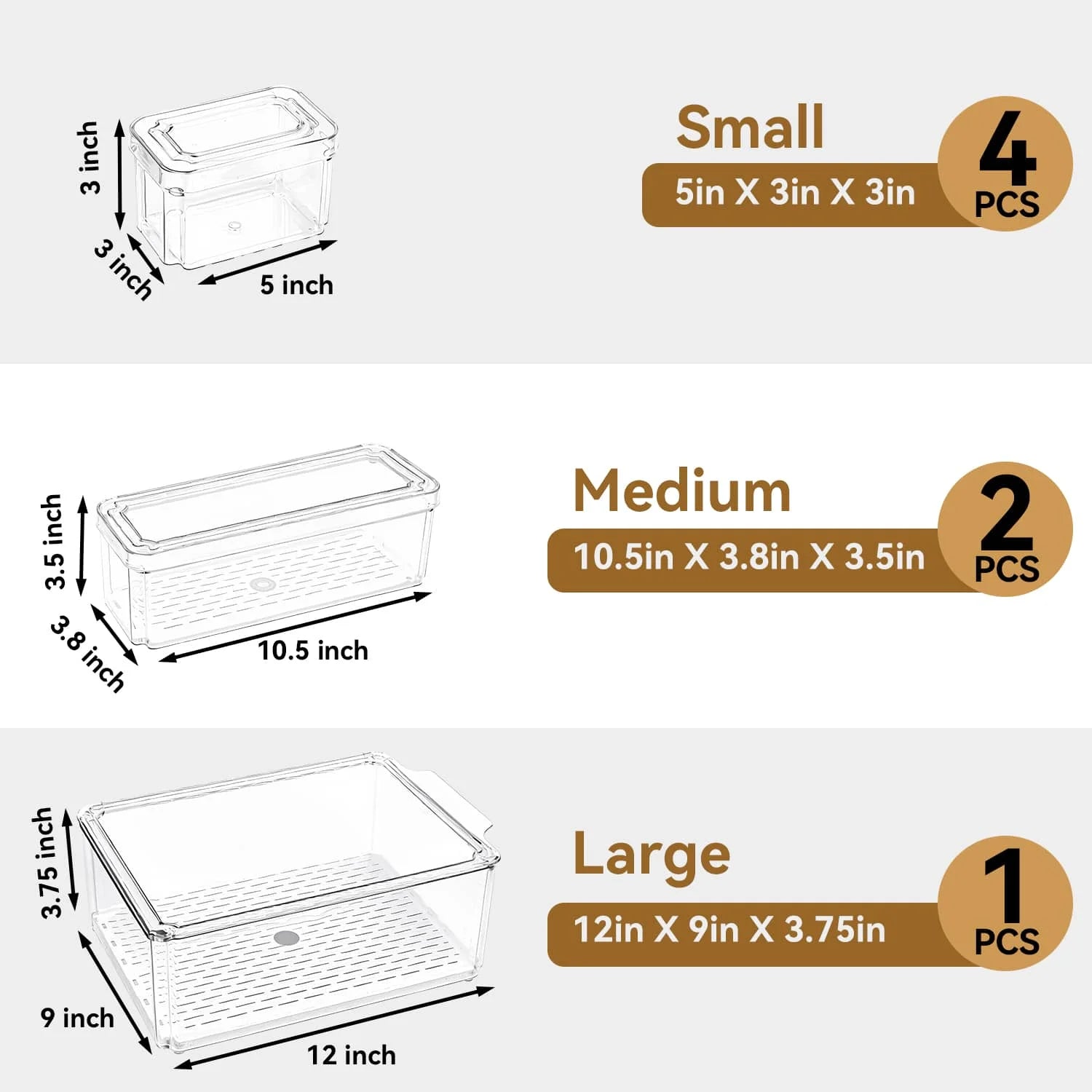 Set of 7 Fridge Organizer Refrigerator Organizer Bins with Lids, Fridge Organization and Storage Clear Containers, Stackable Plastic Pantry Storage Bins for Fruits, Vegetable, Food, BPA Free