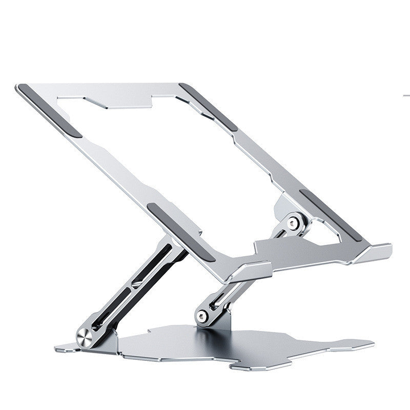 Gray adjustable and foldable ergonomic aluminum laptop stand.