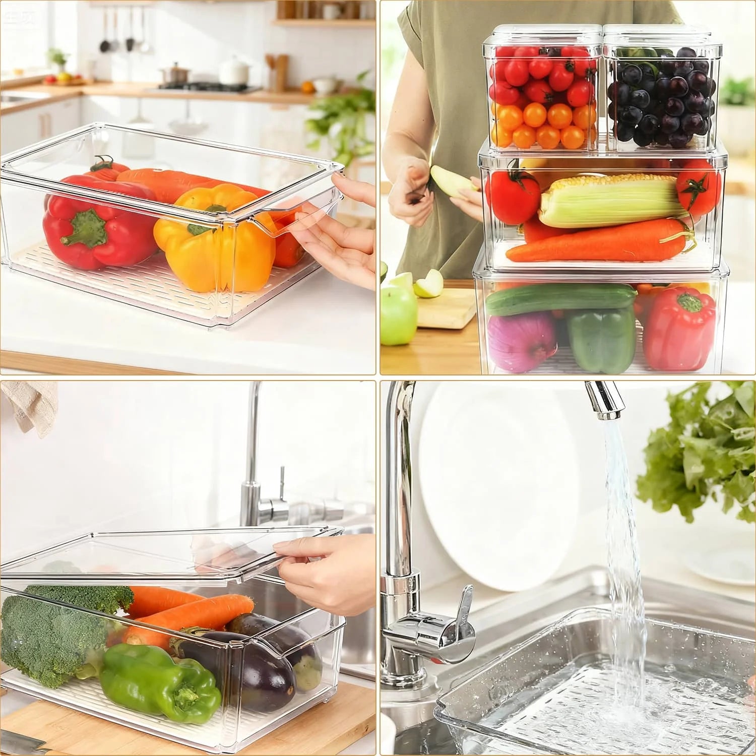 Set of 7 Fridge Organizer Refrigerator Organizer Bins with Lids, Fridge Organization and Storage Clear Containers, Stackable Plastic Pantry Storage Bins for Fruits, Vegetable, Food, BPA Free
