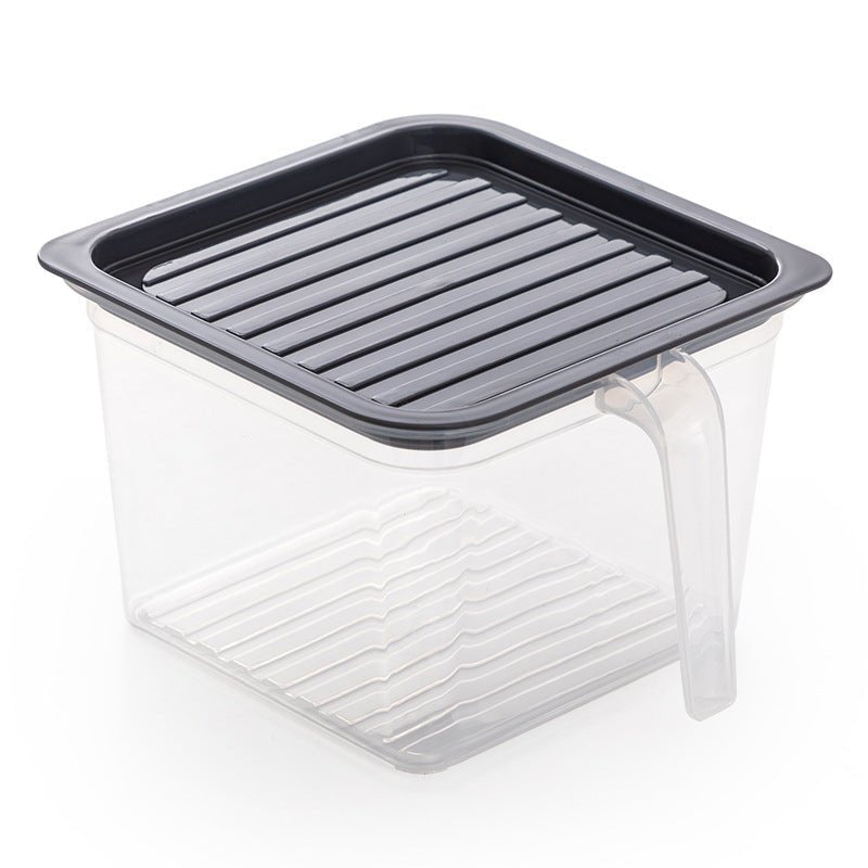 Airtight refrigerator crisper box for fruit and vegetable freshness.