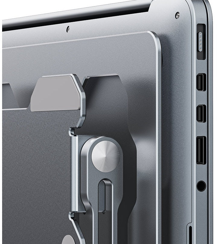 Compact laptop stand that folds for portability.