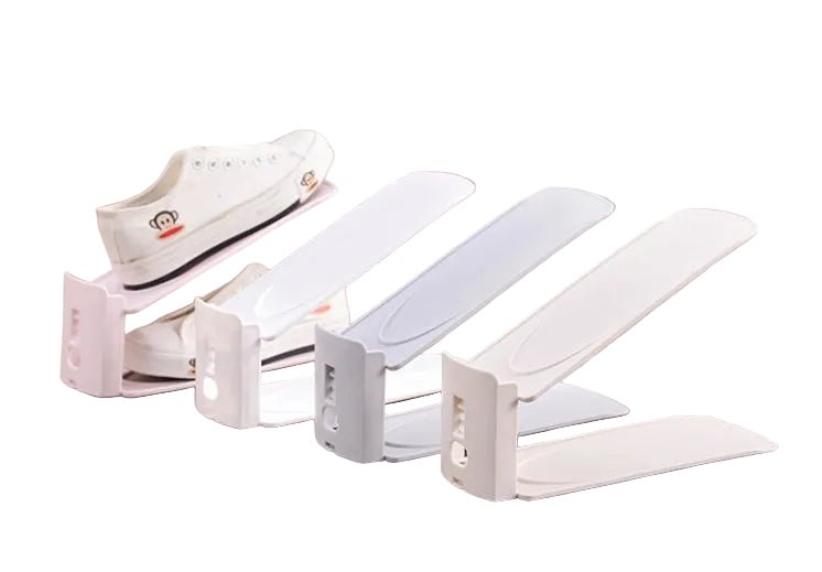 Stackable multi-layer shoe storage rack for entryway organization.